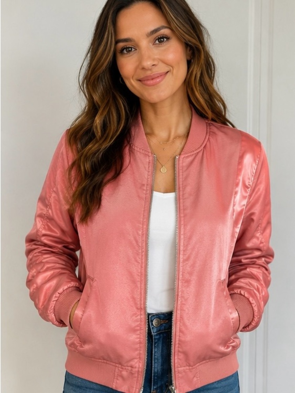 Vintage GUESS Pink Satin Bomber Jacket Y2K Size 2